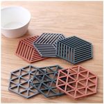 Agabani Trivet Mats,6 Pack Silicone Table Mats Heat Resistant Hot Pans Non-Slip Pot Holders Placemat for Bowl Dishes Kitchen Cooking Dining - Triangle & Line Mix (Set of 6)