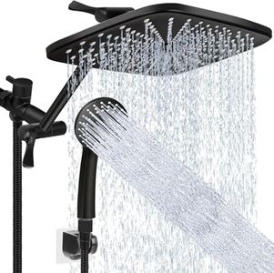 AUHUB 30cm Rainfall Shower Head Combo, High Pressure Stainless Steel Set with 6-Function Handheld, 28cm Adjustable Arm, 3 Spray Modes, Hose, Diverter & Flow Regulator – Black