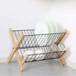 Arcanine Dish Drainer Collapsible Dish Drainer, Folding Dish Rack for Kitchen Sink, Bamboo Folding Dish Drainer for Plates and Cups Dish Drainer and Metal Dish Rack (AC-01)