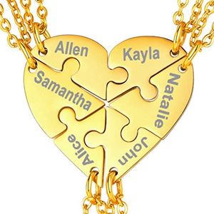 Customized Puzzle Matching Necklace Set for 6 Sisters Jewelry Women Gold Plated Stainless Steel BFF Stitching Pendant Accessories, Kids Best Friend Necklaces, Gift for Graduation Party from Classmates