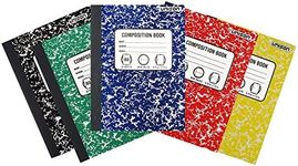 Bundle of 5 Wide Ruled Marbled Composition Notebooks; 1 of Each Color ;Red, Blue, Green, Yellow and Black