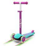 Fawn Toys 3-Wheel Junior Kick Scooter LED Flashing Wheels/Lean to Turn/Indoor/Outdoor Three Adjustable Heights Quiet PU Wheels Extra Wide Deck Best Gift for Kids, Boys Girls 2-8 Yrs(Purple)