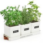 Perfnique Indoor Herb Garden, Herb Garden Planter Set with Tray, Farmhouse Indoor Plant Pots, Windowsill Herb Garden with Drainage(Planter only) for Indoor/Outdoor, Window Pots (White)