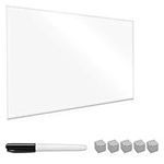 Navaris Magnetic Glass Board Pure White - 60 x 40 cm Dry Wipe Writing Memo Notice Whiteboard for Wall, Kitchen, Office - Includes Marker and Magnets