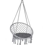 VOUNOT Swing Chair with Round Seat Cushion, Macrame Hammock Hanging Chair for Indoor, Outdoor, Grey, One Size