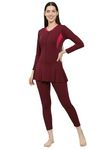 MEGASKA Women Color Block Full Coverage One Piece Swimsuit with Removable Chest Pads Front Zipper Frock Style Design Swimming Costume_Wine_L