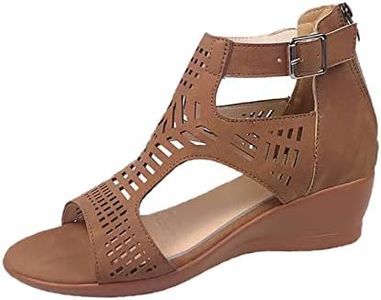 Generic Cutout Dressy Wedge Sandals for Women 2024 Open Toe Summer Cover Heel Comfort Spring Casual Trendy Buckle Beach Cutes, Brown, 9