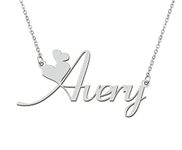 Stainless Steel Silver Avery Name Necklace Love Heart Charm Necklace Best Friends Mother Day Jewelry