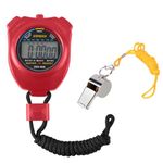 Vicloon Sport Stopwatch Timer, Professional Digital Sport Timer with Stainless Steel Whistle, Large LCD Display Suitable for Football, Basketball, Running, Swimming, Fitness and More (Red)