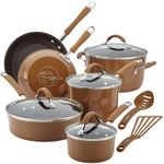 Rachael Ray Cucina Hard Porcelain Enamel Nonstick Cookware Set, 12-Piece, Mushroom Brown