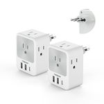 Italy Travel Plug Adapter 2 Packs, TESSAN Type L Plug Adapter with 4 Outlets 3 USB Ports (1 USB C), Italian Power Adaptor for US to Italy Chile Ethiopia Libya Syria Tunisia Uruguay