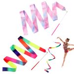 Molain 2 Pcs Dance Ribbons, 78.7 Inch Rainbow Ribbon, Sparkling Dance Ribbon Streamer, Rhythmic Gymnastics Ribbon, Ribbon Dancer Wand for Kids Adults Talent Shows Artistic Dancing Training(Pink)