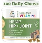 Hip and Joint Supplements for Dogs CALMING Hemp ACTIVE, Glucosamine, Chondroitin, MSM. Multivitamins |100 SOFT Chews| Daily NATURAL Aid CALMING Hemp oil suitable for All Dogs + Age Related Pain