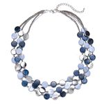 FULU AUTUMN Boho Handmade Beaded Necklaces for Women Statement Chunky Shell Necklace with Silver Beads Costume Jewellery Birthday Gifts for Women(30-Blue)