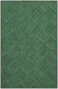 Hand Braided Kilim Area Rug 2x3 Area Rug Flatweave Rug Green Design Jute Rug Thick 0.27 inches Geometric Pattern Carpet Sisal Jute Rug Indoor Outdoor Use Rugs for Bedside, Kitchen, Yoga Mat