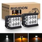 RIGIDON 2PCS 60W Fog Light, Spot LED Strobe Light Bar Three Side Amber & White LED Work Light with Flash Strobe Function Offroad Light for Truck ATV SUV Driving Boat 4x4 Car Bumper, Hood