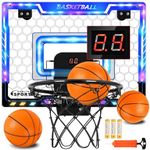 Jugana Mini Basketball Hoop Indoor with Scorer and Batteries, Indoor Basketball Hoop Over The Door with Colorful LED Lighting, Toy Basketball Set for Boys Girls Age 3 4 5 6 7 8