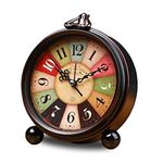 ToKinCen Classic Retro Clock, Metal European Style Vintage Silent Table Desk Alarm Clock Non Ticking Quartz Movement Battery Operated, HD Glass Lens for Bedroom Living Room Indoor Decoration Kids