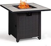 Giantex Propane Fire Pit Table, 30 inch 50,000 BTU Square Gas Firepits w/Ceramic Tabletop, Emboss Gas Heater w/Lava Rock, Waterproof Cover, ETL and CSA Certification for Outside(Black & Gray)