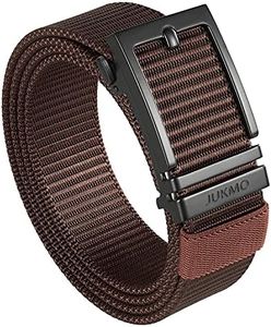 JUKMO Ratchet Belt for Men, Nylon Web Tactical Belt with Automatic Slide Buckle (Coffee, Small)