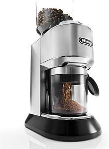De'Longhi KG521M Dedica Stainless Steel Conical Burr Digital 12oz Grinder with 18 Grind Settings and Portafilter Adaptor