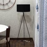 Craftter Metal Tripod Floor LED Lamp With Stand For Living Room-Standard Size Tripod Fabric Shade Floor Lamp For Living Room, Bedroom, Home Decoration-(Black)