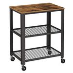 VASAGLE Vintage 3 Tier Serving Trolley Rustic Rolling Trolley Heavy Duty Storage Shelf with Wooden Tray Wheels for Kitchen and Living Room Vintage LRC78X