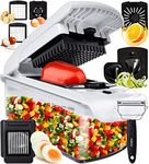 Vegetable Chopper Vegetable Cutter - Veggie Onion Salad Food Chopper Manual - Potato Chipper - Veg Chopper and Dicer - Kitchen Tools & Gadgets (9-in-1 White)