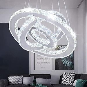 Lampadario a LED moderno a 3 anelli regolabile in acciaio inox, per camera da letto, soggiorno (bianco freddo)