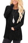 Jescakoo Womens Sweaters Long Sleeve Fall Shirts for Women Tunic Tops Black Side Split L