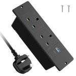 Recessed Power Strip with USB C PD20W, Desk Power Socket with USB, Power Extension Lead 2 Outlets 2 Screws, Hidden in Furniture Desk Table, 2M/6.6FT Cable, Black