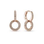 Pandora Signature Sparkling Doube Hoop 14k rose gold-plated earrings with clear cubic zirconia