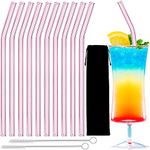 Glass Straws – 10pcs Pink Bent Glass Straw Set, 8'' Reusable Straws with Cleaning Brush for Tumblers, Tervis, Mason Jars (Pink) (Pink 10pcs)