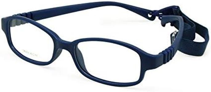 EnzoDate Children Optical Glasses Frame with Strap Size 49-16, No Screw Flexible Girls Boys Glasses,One-piece Kids Glasses with Cord (navy) For Ages 7+y