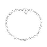 Amberta 925 Fine Sterling Silver Naturally Adjustable Anklet - 3 mm Heart Chain Ankle Bracelet - up to 9.5" inch - Flexible Fit