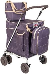 Sholley® Deluxe Range 'The Mulberry Combination' - Blue Check Design Folding Shopping Trolley, Grocery Cart, Matching Handbag, Cool Bag and Internal Separator Bag (Regular)