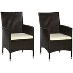 Outsunny 2 PC Outdoor Rattan Armchair Dining Chair Garden Patio Furniture w/Armrests Cushions Deep Coffee