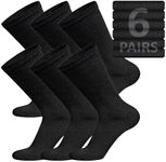 6 Pairs of Cotton Diabetic Non-Binding Neuropathy Crew Socks (Black, Fits Mens Shoe Size 9-12/Womens Shoe Size 10-13), Black, 10-13