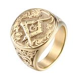 ANIEJUFI Men's Stainless Steel Gold Plated Freemason Masonic Ring Vintage Master Mason Signet Rings, Metal, No Gemstone