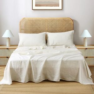 S VICTORY SYMBOL 100% Organic Linen Bed Sheets Set,French Natural Flax Bedding,Ultra Soft Luxurious Stone Washed 3 Pieces Sheet Set(Creamy-White,Twin)