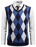 COOFANDY Men's Sleeveless V Neck Pullover Sweater Slim Fit Casual Argyle Sweater Vest Navy Blue