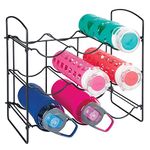 mDesign Metal Free-Standing Water Bottle and Wine Rack Storage Organizer for Kitchen Countertops, Pantry, Fridge - 3 Levels, Holds 9 Bottles - Matte Black