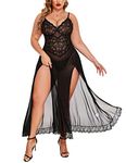 Avidlove Women's Plus Size Lingerie Sexy Split Maxi Long Gown Sheer Dress Black XX-Large