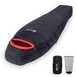 QEZER Winter Sleeping Bag for Adults, Lightweight Down Sleeping Bag -10 Degree C for Cold Weather Camping and Mountaineering Outdoor with 660 FP Duck Down (black&red) (1000g down)