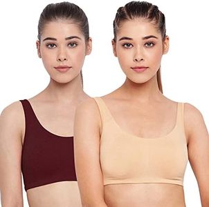 Enamor SB06 Cotton Low Impact Slip on Everyday Sports Bra for women - Non-Padded, non-wired & High Coverage | Available in solids & prints(SB06-Grapewine/Skin-M)
