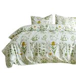 Luofanfei Botanical Duvet Cover Set Double Bed, Ultra Soft Bedding Set, Yellow Flowers and Green Leaves Floral Garden Pattern Printed Design (3pcs, Double Size)