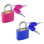 2PCS Suitcase Locks with Keys, 23mm Coloured Luggage Locks Suitcase Padlocks Mini Keyed Padlocks Travel Lock Small Padlocks for Suitcases Luggage Gym Locker Bag Rucksack School (Rose Red & Blue)