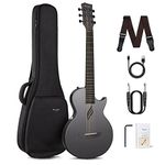 Enya NOVA Go SP1 Carbon Fiber Acoustic Electric Guitar with Smart AcousticPlus 35 Inch Travel Acustica Guitarra Starter Bundle Kit of Gig Bag, Strap, Strings, Charging Cable, Instrument Cable(Black)