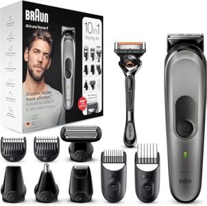 Braun 10-in-1 All-in-one Trimmer 7 MGK7221, Beard Trimmer for Men, Hair Clipper and Body Groomer with 8 Attachments, Charging Stand and AutoSensing Technology, Dark Grey, UK Two Pin Plug