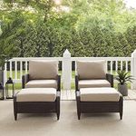 DEVOKO Patio Conversation Bistro Set 4 Pieces Outdoor HDPE Wicker Rattan Sofa All Weather Furniture Cushioned Sofa and Ottomans for Backyard, Garden, Porch (Dark Brown and Cream)